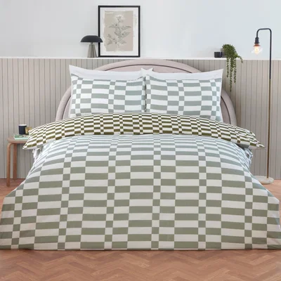 The Range Berlin Check Duvet Set - Sage / Single