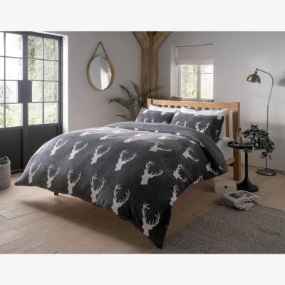 The Range Check Reversible Teddy Duvet Set - Charcoal / Single