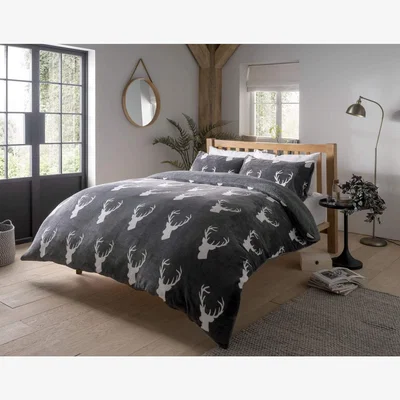 The Range Check Reversible Teddy Duvet Set - Charcoal / Single