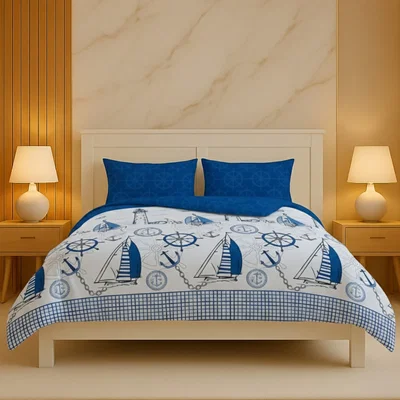 The Range Pirate Duvet Cover Set Adventure Themed Bedding with Pillowcases - Blue / Single