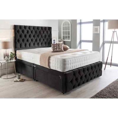 The Range Merina Divan Bed Set with Tall Headboard Mattress-Plush, 2 Drawers Left Side - Black / Double