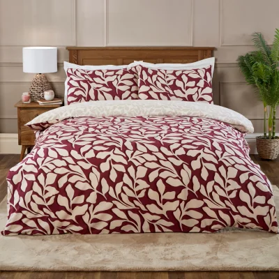 The Range Carolina Leaf Duvet Set - Burgundy / Double