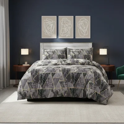 The Range Geometric Triangle Duvet Cover Set Stylish Easy Care Bedding with Pillowcases - Grey / King
