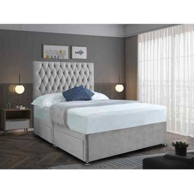 The Range Jemma Divan Bed Set with Headboard Mattress-Plush Fabric, 2 Drawers Right Side - Silver / Grey / Super King / Superking