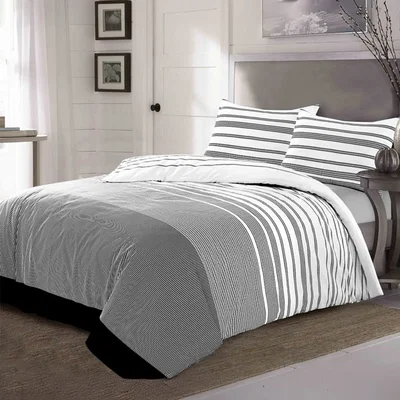 The Range Duvet Cover And Pillowcase Set Black Stripe Monochrome Design Polycotton Bed Linen - Black / Single