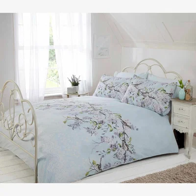 The Range Eloise Floral Polycotton Duvet Set With Pillowcase - Blue / Double