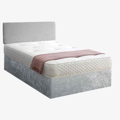 The Range Loria Divan Bed Set with Headboard and Mattress - Crushed Fabric, Non Storage - Silver / Single
