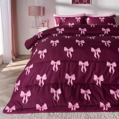 The Range OHS Bow Print Coverless 10.5 Tog Duvet Set - Burgundy / 2.88kg / king