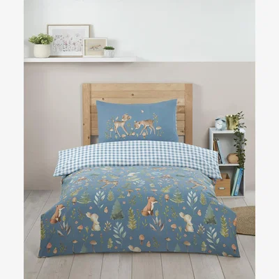 The Range Woodland Friends Duvet Cover and Pillowcase Set - Blue