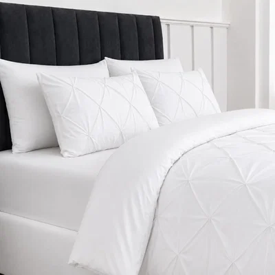 The Range 5 Piece Pintuck Duvet Cover Set with Fitted Sheet, Matching & Plain Pillowcases - White / Single
