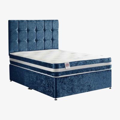 The Range Delia Divan Bed Set with Headboard and Mattress - Plush Fabric, Non Storage - Blue / Small Double