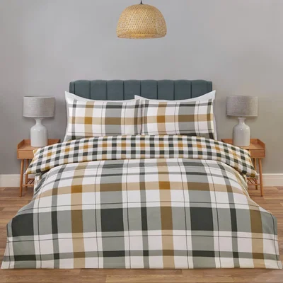 The Range Braemar Check Microfibre Duvet Cover Set with Pillowcase (Green) - Multi