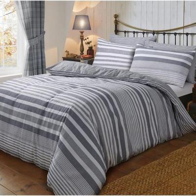The Range Luxury FLANNEL STRIPE  Brushed Cotton Duvet Cover Set -Easy Care Bedding - Grey