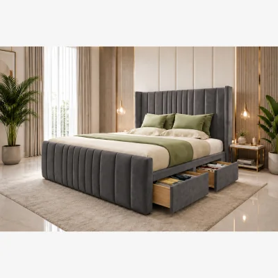 The Range Orthopedic Divan Bed Set With Drawer and Headboard Solid Base - Dark Grey