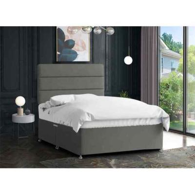 The Range Harmony Divan Bed Set with Tall Headboard Mattress-Plush, 2 Drawers Left Side - Grey / Steel / Double