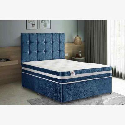 The Range Delia Divan Bed Set with Headboard Mattress-Plush Fabric, 2 Drawers Left Side - Blue / Single