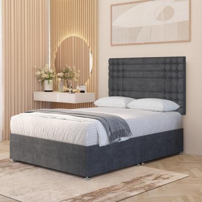 The Range Saville Plush Velvet Divan Bed Set with 32" Headboard  Orthopaedic Mattress - Charcoal / Single