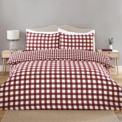 The Range Catriona Gingham Duvet Set - Burgundy / Superking