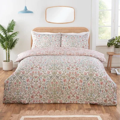 The Range Harrow Microfibre Floral Reversible Duvet Cover Set with Pillowcase - Natural / Single