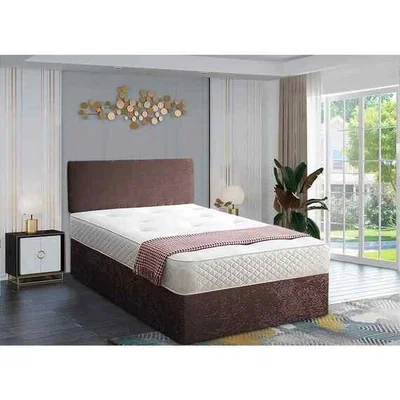 The Range Loria Divan Bed Set with Headboard Mattress-Chenille, 2 Drawers Right Side - Brown / King