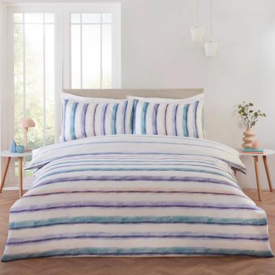 The Range Horizon Stripped Polyester Reversible Duvet Cover Set with Pillowcase - Blue / Single