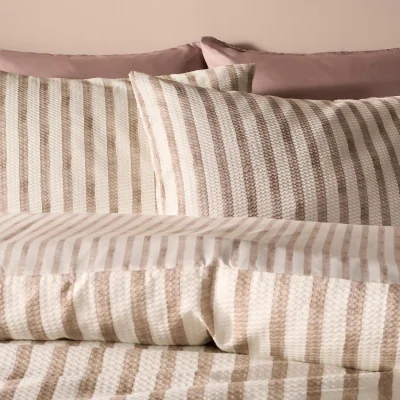 The Range OHS Waffle Watercolour Stripe Duvet Set - Stone / 1.1kg