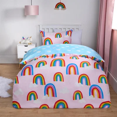 The Range Rainbow Print Reversible Duvet Set - Pink / Junior