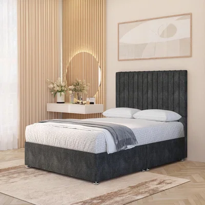 The Range Verona Tweed 4000 Pacific Pocket Sprung Memory Foam Divan Bed Set 54" Headboard - Charcoal /  0 / Small Double