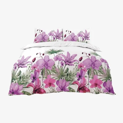 The Range Duvet Cover And Pillowcase Set Lily Flower Design Bed Linen - Lilac / Double
