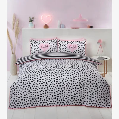 The Range Dalmatian Polycotton Duvet Set With Pillowcase - Black / King