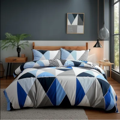 The Range Duvet Cover And Pillowcase Set Multi Colour Triangle Design Polycotton Bed Linen - White / Double