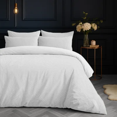The Range Velvet Embossed Leaf Pattern Duvet Set - White / King