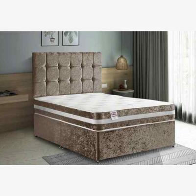 The Range Delia Divan Bed Set with Headboard Mattress-Plush Fabric, 2 Drawers Right Side - Mink / Red / Super King / Superking