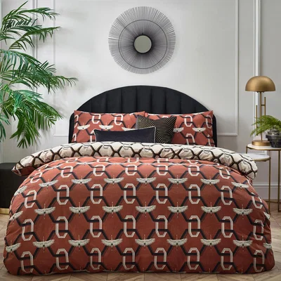 The Range AVALON Geometric Duvet Set - Brick / Superking