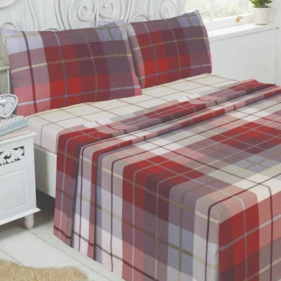The Range Lomond Brushed Cotton Check Flannelette Complete Sheet Set Soft Luxury Bedding - Red / Single