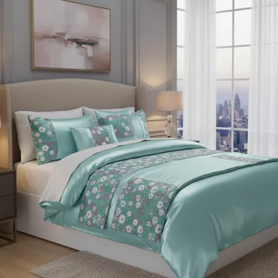 The Range Embroidery Duvet Cover Set Luxury Bedding with Matching Pillowcases - Teal / Single
