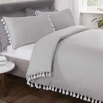 The Range Tassel Duvet Set - Silver / Superking