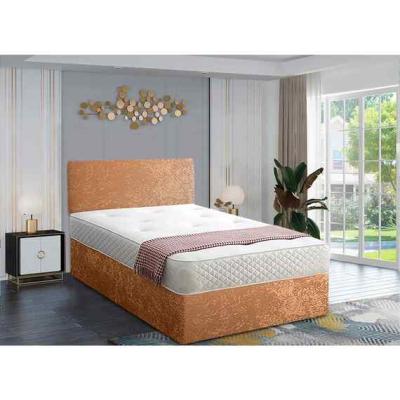 The Range Loria Divan Bed Set with Headboard Mattress-Plush Fabric, 2 Drawers Left Side - Mustard / Yellow / Double