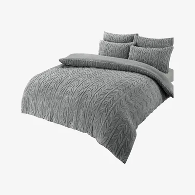 The Range Leaf Printed Teddy Duvet Set - Grey / King