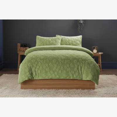 The Range Ultra Soft Teddy Duvet Cover Set Daisy Embossed Cozy Fleece Bedding - Fern / Single / 1.0kg