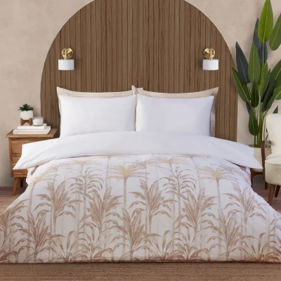 The Range Palms Metallic Duvet Set - Neutral / Superking