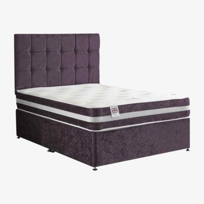The Range Delia Divan Bed Set with Headboard and Mattress - Chenille Fabric, Non Storage - Purple / King