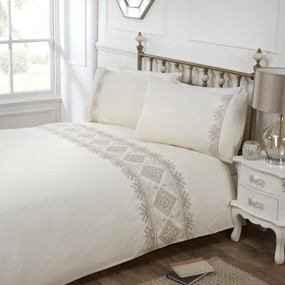 The Range Kanza Polycotton Embroidered Duvet Set With Pillowcase - Cream / Single