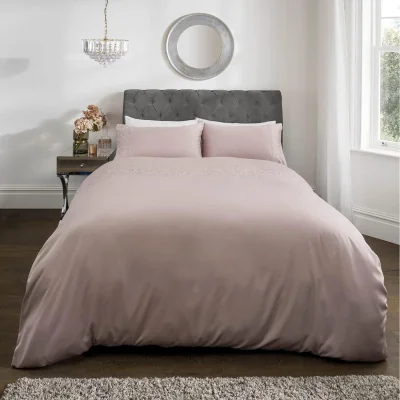 The Range Luxury Hotel Quality Diamonte Embellished Duvet Cover with Pillowcases - Blush Pink / Double