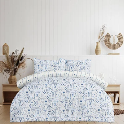 The Range Luxury Soft Reversible Holiday Postcard Duvet Cover and Pillowcases - Blue