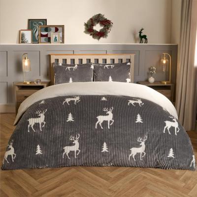 The Range Ribbed Christmas Stag Sherpa Duvet Set - Grey / King