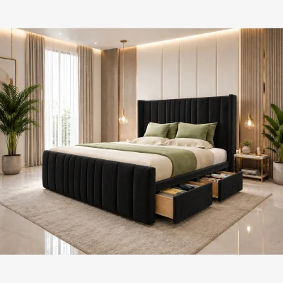 The Range premium orthopedic divan bed set with drawer and headboard solid base - Black / 180cm