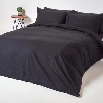 The Range Black Egyptian Cotton Duvet Cover with Pillowcase - Black