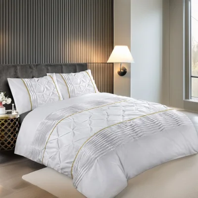 The Range Duvet Cover And Pillowcase Set Silver Black Red Lilac White Pintuck Pleated Design Polycotton Linen - White / Single