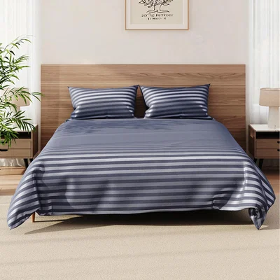 The Range Striped Pattern Bedding Sheet Set - Silver-Grey / 0.78kg